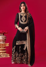 Load image into Gallery viewer, Black Faux Georgette Readymade Sharara Suit
