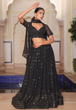 Load image into Gallery viewer, Black Georgette Circular Lehenga Choli
