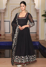 Load image into Gallery viewer, Black Georgette Long Anarkali Suit