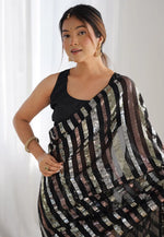 Load image into Gallery viewer, Black Georgette Saree With Blouse