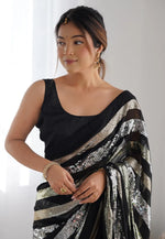 Load image into Gallery viewer, Black Georgette Saree With Blouse