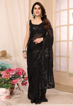 Load image into Gallery viewer, Black Georgette Saree With Blouse