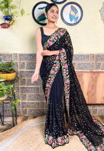 Load image into Gallery viewer, Black Georgette Saree With Blouse