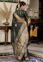 Load image into Gallery viewer, Black Linen Saree With Blouse
