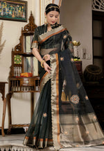 Load image into Gallery viewer, Black Linen Saree With Blouse