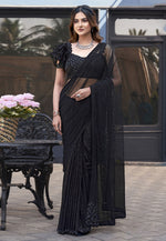 Load image into Gallery viewer, Black Net Sequence Saree