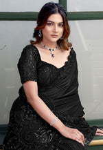 Load image into Gallery viewer, Black Net Sequence Saree