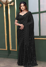 Load image into Gallery viewer, Black Net Sequence Saree
