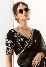 Load image into Gallery viewer, Black Organza Saree With Blouse