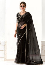 Load image into Gallery viewer, Black Organza Saree With Blouse