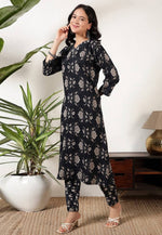Load image into Gallery viewer, Black Rayon Kurta Set With Pant