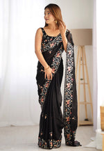 Load image into Gallery viewer, Black Satin Chiffon Saree With Blouse