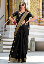 Load image into Gallery viewer, Black Satin Silk Saree With Blouse