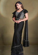 Load image into Gallery viewer, Black Satin Silk Saree With Blouse