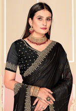 Load image into Gallery viewer, Black Satin Silk Saree With Blouse