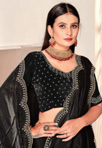 Load image into Gallery viewer, Black Satin Silk Saree With Blouse