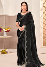 Load image into Gallery viewer, Black Satin Silk Saree With Blouse