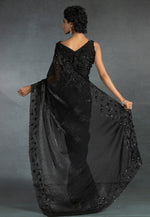 Load image into Gallery viewer, Black Satin Silk Saree With Blouse