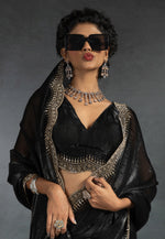 Load image into Gallery viewer, Black Satin Silk Saree With Blouse