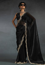 Load image into Gallery viewer, Black Satin Silk Saree With Blouse