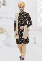 Load image into Gallery viewer, Black Silk Achkan Style Sherwani