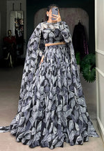 Load image into Gallery viewer, Black Silk Floral print Lehenga choli