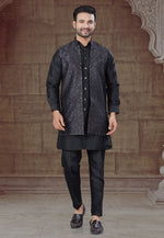 Load image into Gallery viewer, Black Silk Indo Western Suit