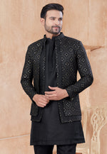 Load image into Gallery viewer, Black Silk Indo Western Suit