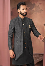 Load image into Gallery viewer, Black Silk Jacket Style Sherwani