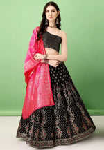 Load image into Gallery viewer, Black Silk Jacquard Lehenga Choli