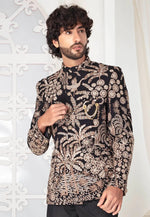 Load image into Gallery viewer, Black Silk Jodhpuri Suit