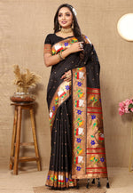 Load image into Gallery viewer, Black Silk Paithani Saree