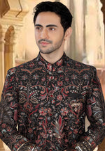 Load image into Gallery viewer, Black Silk Pakistani Sherwani