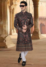 Load image into Gallery viewer, Black Silk Pakistani Sherwani