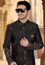 Load image into Gallery viewer, Black Silk Pakistani Sherwani