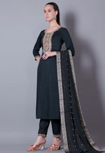 Load image into Gallery viewer, Black Silk Readymade Pant Style Suit