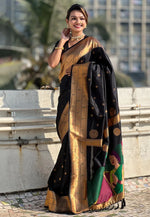 Load image into Gallery viewer, Black Silk Saree With Blouse