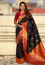 Load image into Gallery viewer, Black Silk Saree With Blouse