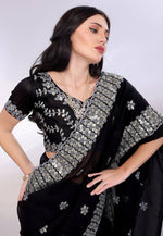 Load image into Gallery viewer, Black Tussar Saree With Blouse