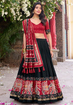 Load image into Gallery viewer, Black Tussar Silk Circular Lehenga Choli