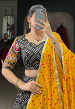 Load image into Gallery viewer, Black Tussar Silk Readymade Circular Lehenga Choli
