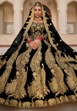 Load image into Gallery viewer, Black Velvet Bridal Lehenga Choli