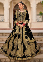 Load image into Gallery viewer, Black Velvet Bridal Lehenga Choli