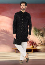 Load image into Gallery viewer, Black Velvet Indo Western Sherwani