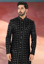 Load image into Gallery viewer, Black Velvet Indo Western Sherwani
