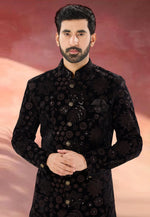Load image into Gallery viewer, Black Velvet Indo Western Sherwani