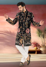 Load image into Gallery viewer, Black Velvet Indo Western Sherwani