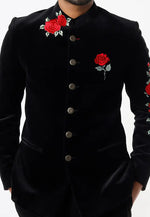 Load image into Gallery viewer, Black Velvet Jodhpuri Suit