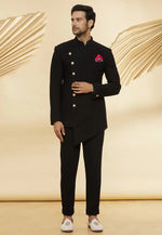 Load image into Gallery viewer, Black Velvet Jodhpuri Suit