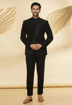 Load image into Gallery viewer, Black Velvet Jodhpuri Suit
